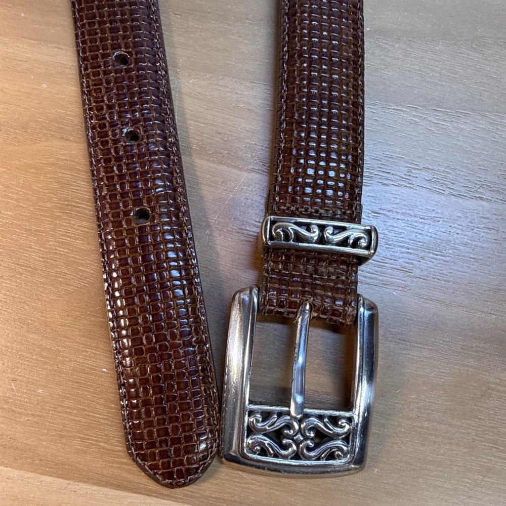 VTG Talbots USA Woman's Brown Textured Leather Belt Sz S Silver Ornate Buckle